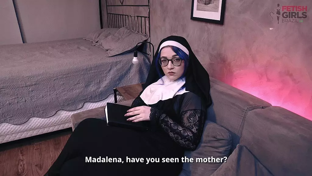 nun madalena taking a nice cumshot inside her ass, very naughty she puts the cum out while the priest watches.