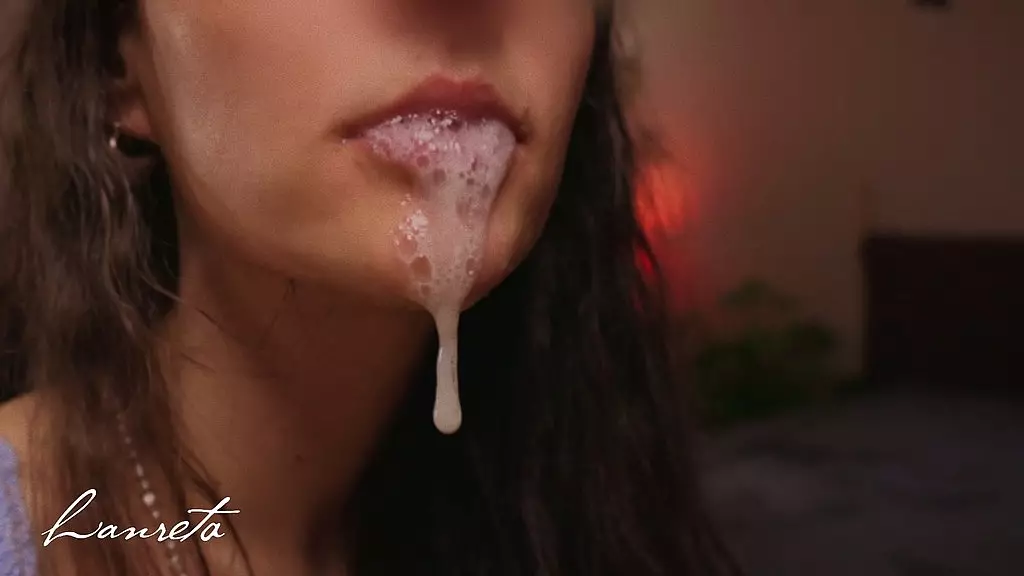 closeup sloppy blowjob. mouthfucking with cum in closed mouth