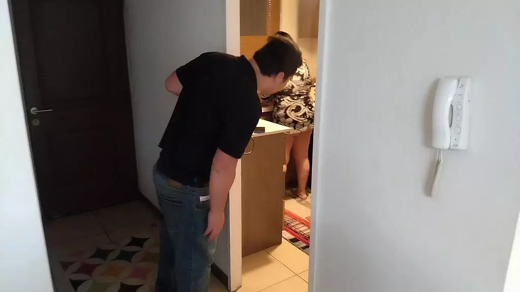 stepmom is surprise fucked in the kitchen by hot stepson