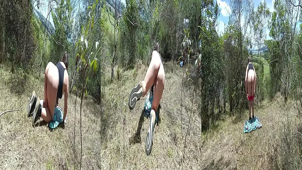 esposa puta infiel exhibicionista con el vecino en el bosque le ensena su concha y el culo