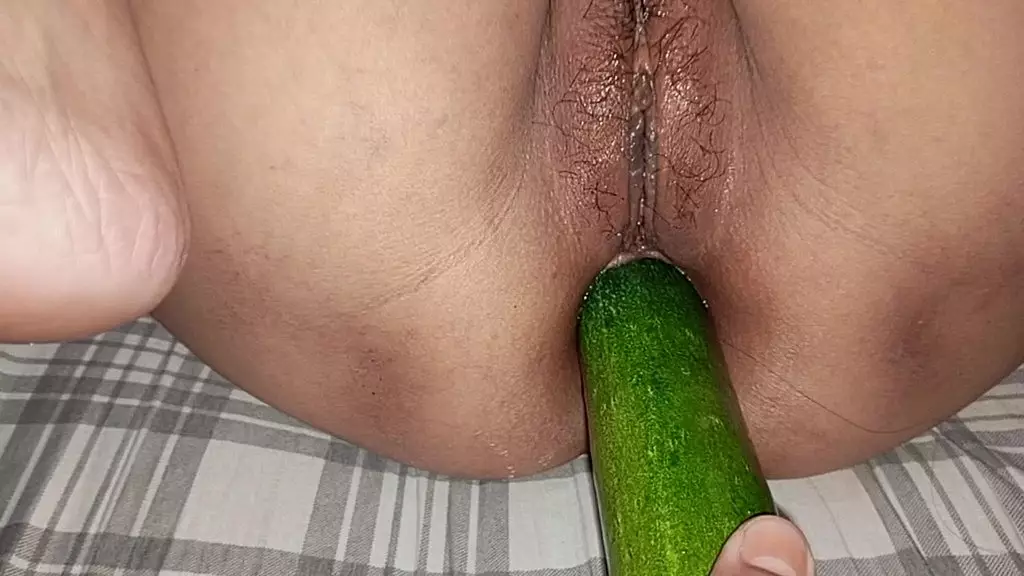 soojean - milf asian anal & pussy play using a huge cucumber