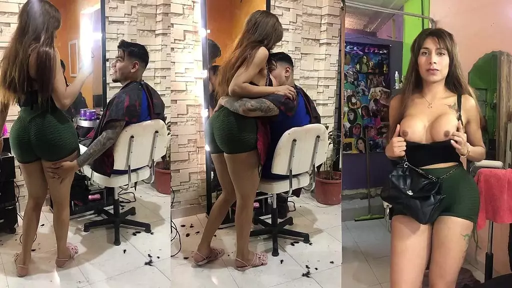 stylist flirting with his client to have excited sex in the beauty salon