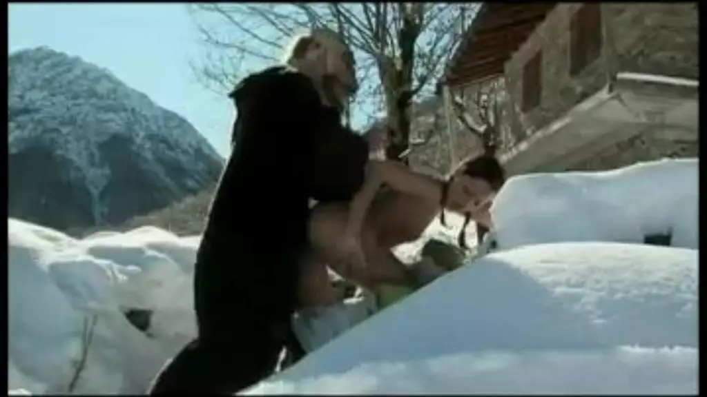 sabrina sweet gives masked man a deepthroat blowjob outdoors in snow